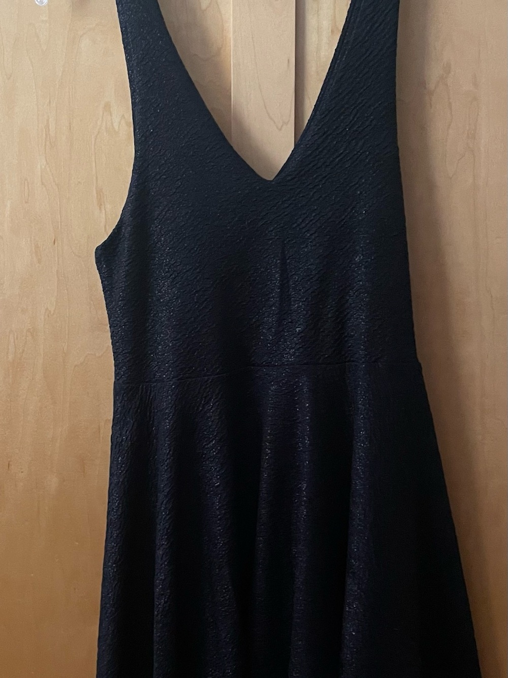 silence + noise Black Textured V-Neck Fit & Flare Dress